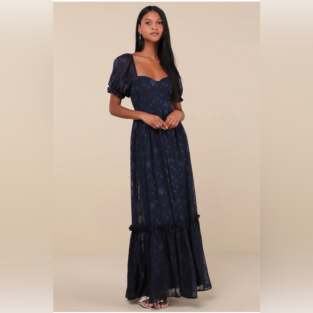 Lulu's Navy Blue Floral Maxi Dress